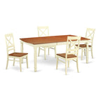 East West Furniture DOQU5-WHI-W 5 Piece Dining Room Table Set Includes a Rectangle Kitchen Table with Butterfly Leaf and 4 Dining Chairs, 42x78 Inch, Buttermilk & Cherry