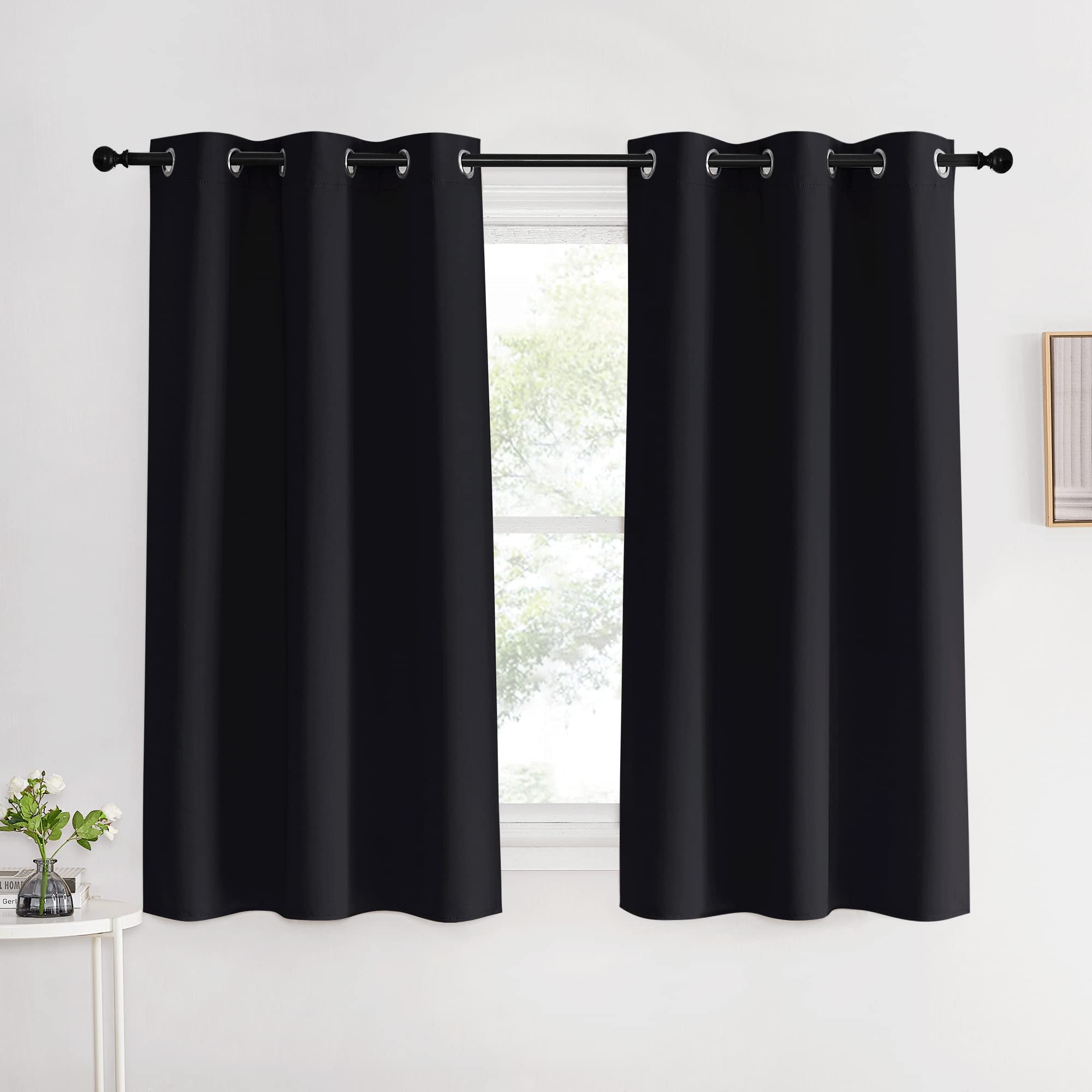 Nicetown Halloween Living Room Blackout Curtains And Drapes, 2 Panels, 42 Inches Wide By 60 Inches Long, Black Solid Thermal Ins