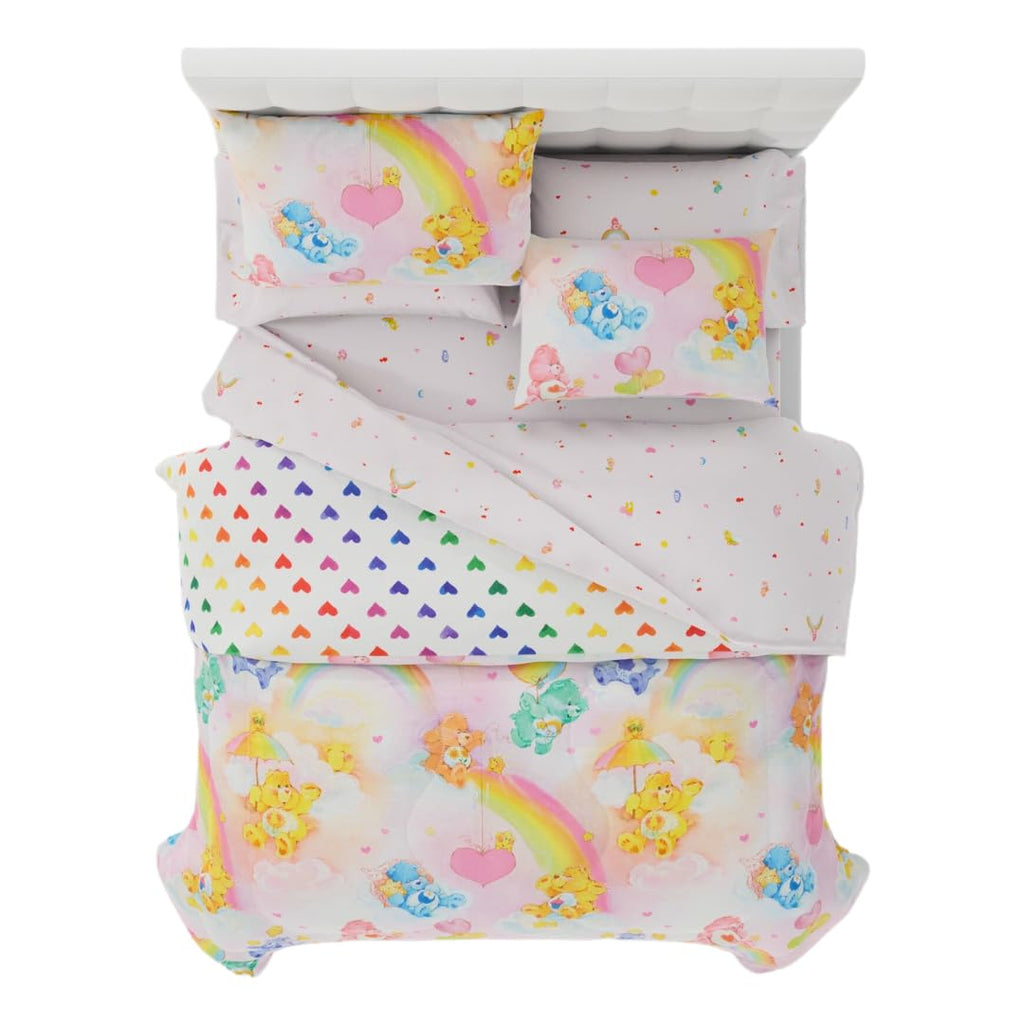 Franco Care Bears Retro Rainbow Comforter and Sheet Set 7 Piece Microfiber Yellow Full