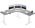 Vivo Electric Height Adjustable 71 X 71 Inch Curved Corner Stand Up Desk, Dark Gray Table Top, White Frame, Memory Controller, L-Shaped Workstation, E3C Series, Desk-Kit-E3Cwg