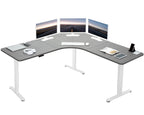 Vivo Electric Height Adjustable 71 X 71 Inch Curved Corner Stand Up Desk, Dark Gray Table Top, White Frame, Memory Controller, L-Shaped Workstation, E3C Series, Desk-Kit-E3Cwg