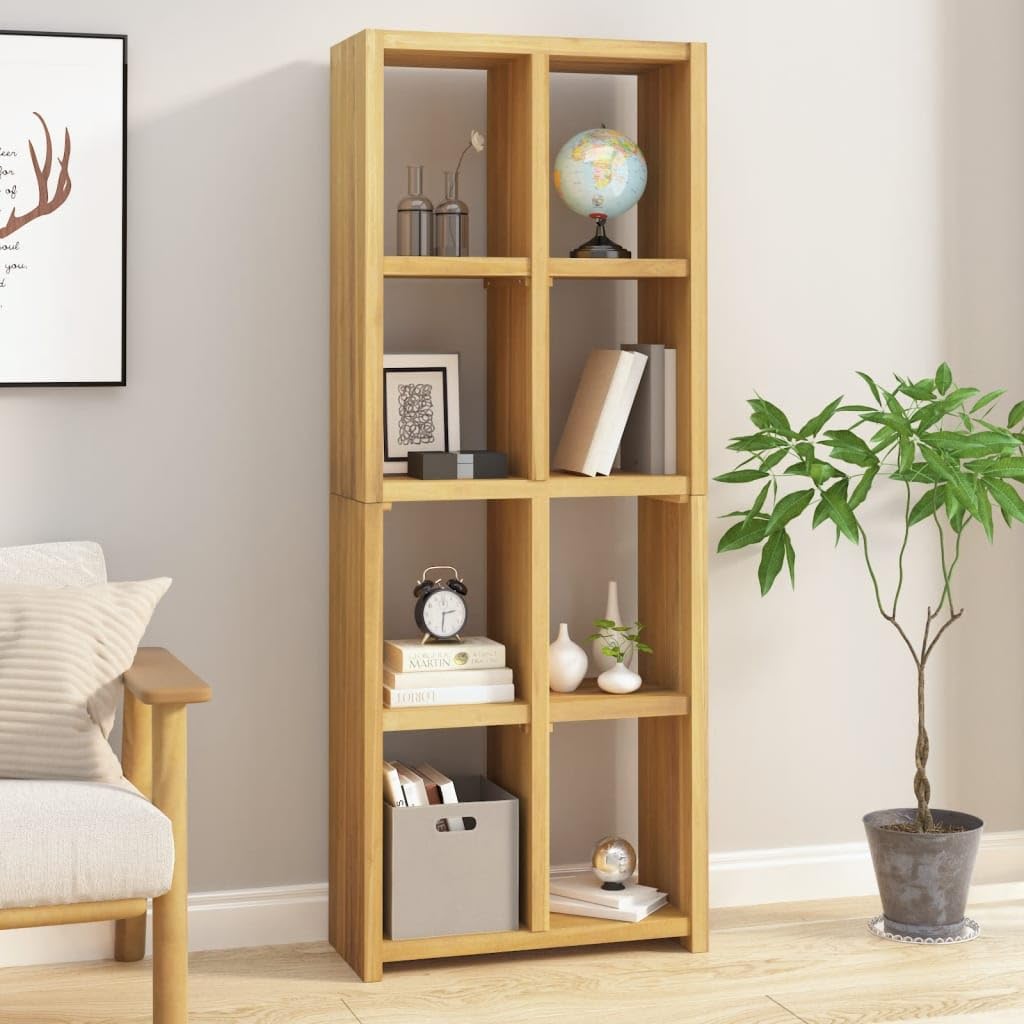 vidaXL Solid Teak Wood Book Cabinet with Natural Teak Finish - Multifunctional Storage Unit for Books and Multimedia Devices - Bookshelf or TV Stand