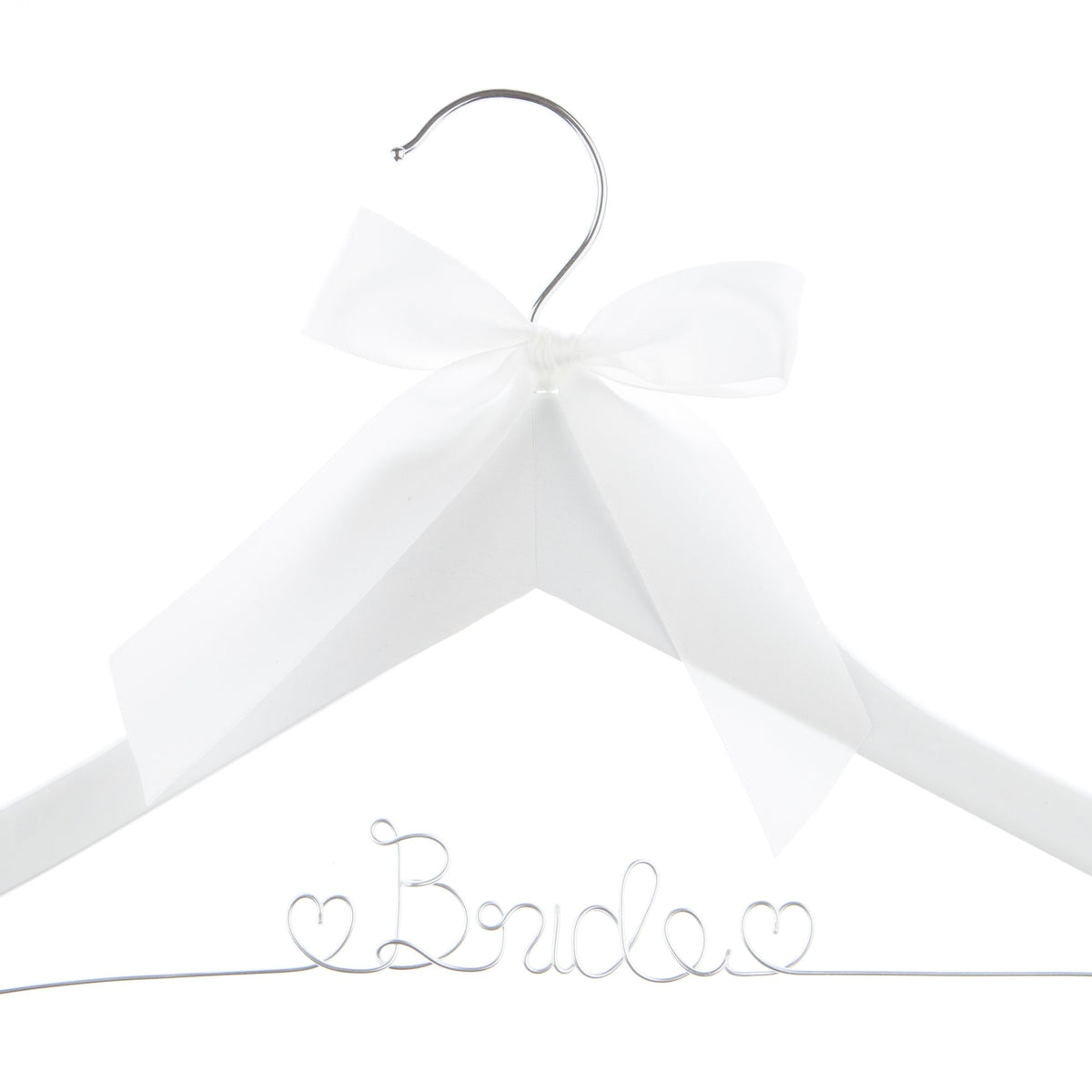 Ella Celebration Bride to Be Wedding Dress Hanger Wooden and Wire Bridal Hangers for Brides (White with Silver Wire)