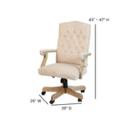 Flash Furniture Derrick Traditional Microfiber Tufted Swivel Office Chair with Wood Base, Ergonomic Farmhouse High-Back Desk Chair, Ivory/Brown