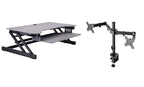 Rocelco 37.5" Deluxe Height Adjustable Standing Desk Converter with Dual Monitor Mount Bundle - Quick Sit Stand Up Computer Workstation Riser - Large Retractable Keyboard Tray - Gray (R DADRG-DM2)