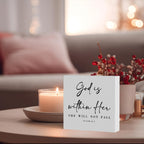 God Is Within Her Bible Verse Artwork Wood Box Sign Rustic Farmhouse Style Psalm 46 : 5 Christian Wood Block Plaque 5 X 5 Inches