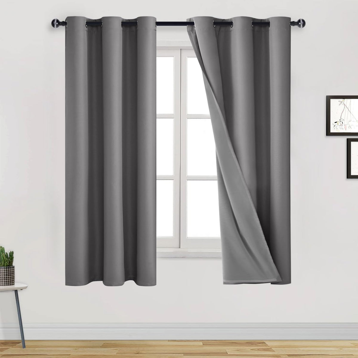 Dwcn Grey 100% Blackout Curtains For Bedroom 63 Inch Length - Thermal Insulated Energy Saving Window Curtains Draperies Grommet