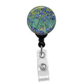 Vincent Van Gogh - Irises -Retractable Badge Reel - Id Name Tag Custom Badge Holder (Black Badge Reel With Belt Slide Clip)