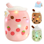 Athoinsu Light Up Strawberry Milky Tea Plush Pillow 15' Kawaii Stuffed Bubble Animal Toy with LED Lights Birthday Christmas Hol