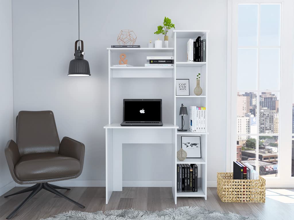 HomeRoots Modern White Office Desk with Storage Cabinet