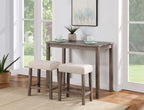 Lilola Home Lux Brown 3 Piece Counter Height 36' Pub Table Set with Tufted Creamy White Linen Stools
