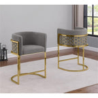 Best Quality Furniture Modern Barrel Counter Height Stools with Honeycomb Pattern, Teddy Fabric Upholstery - Dark Gray, Gold Chrome Finish