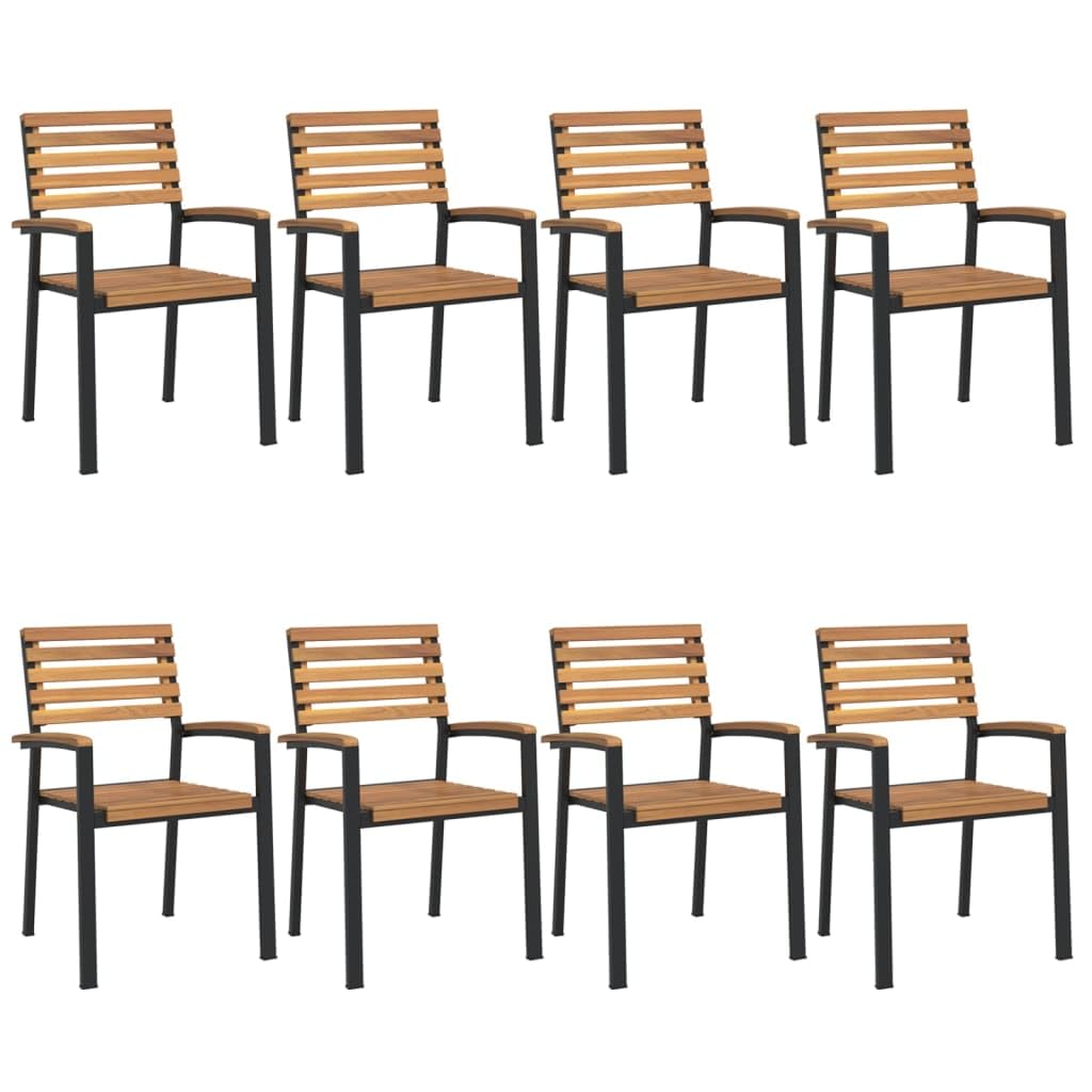 Vidaxl Stackable Patio Chairs Set Of 8 - Solid Acacia Wood And Metal Frame - Industrial Style - Durable And Comfortable Outdoor Seating