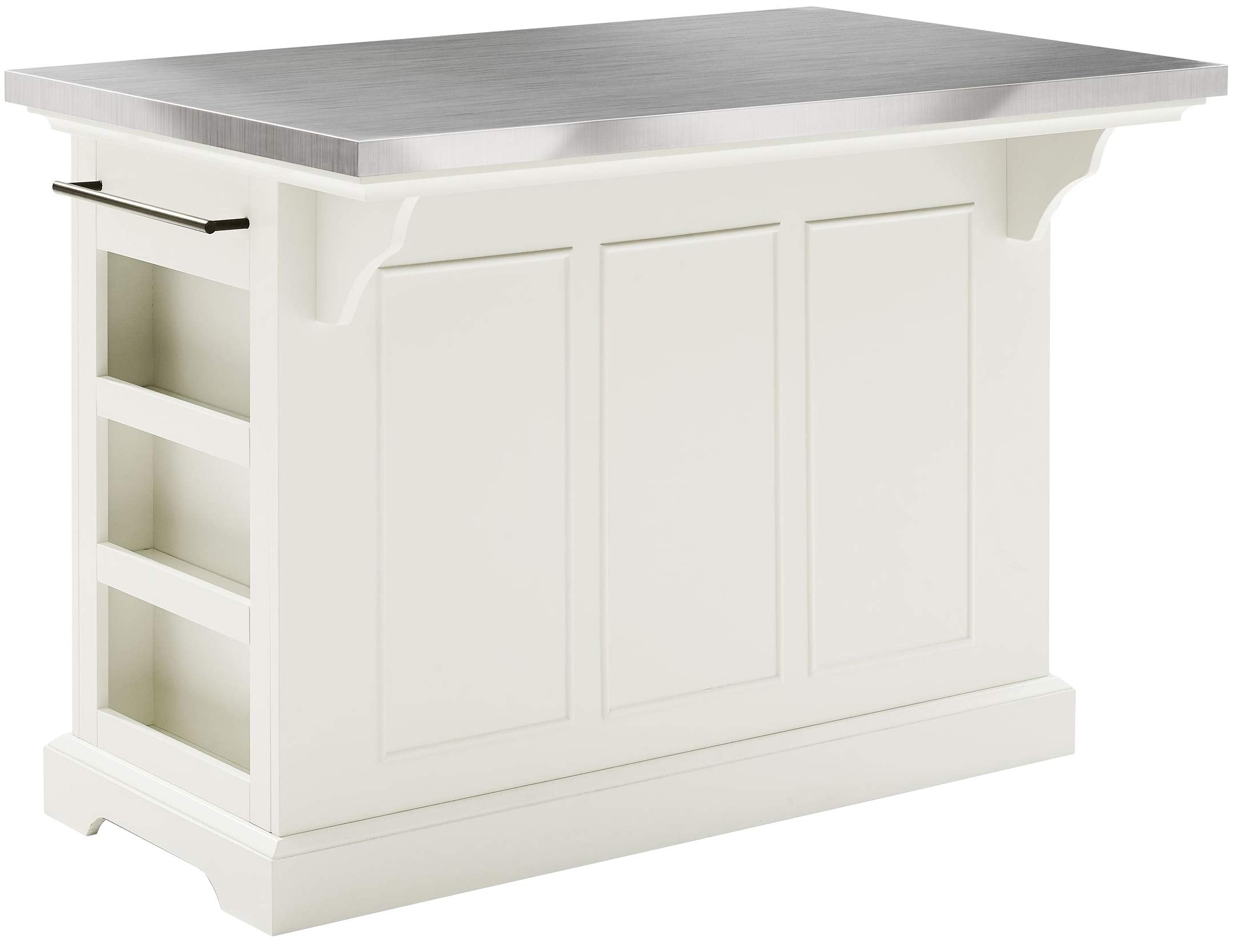 Crosley Furniture Julia Stainless Steel Top Kitchen Island with Storage Drawers, Shelves, and Spice Rack, White