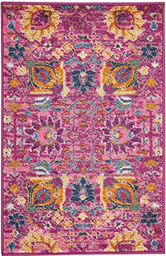 HomeRoots 100% Polypropylene 2’ x 3’ Fuchsia and Orange Distressed Scatter Rug