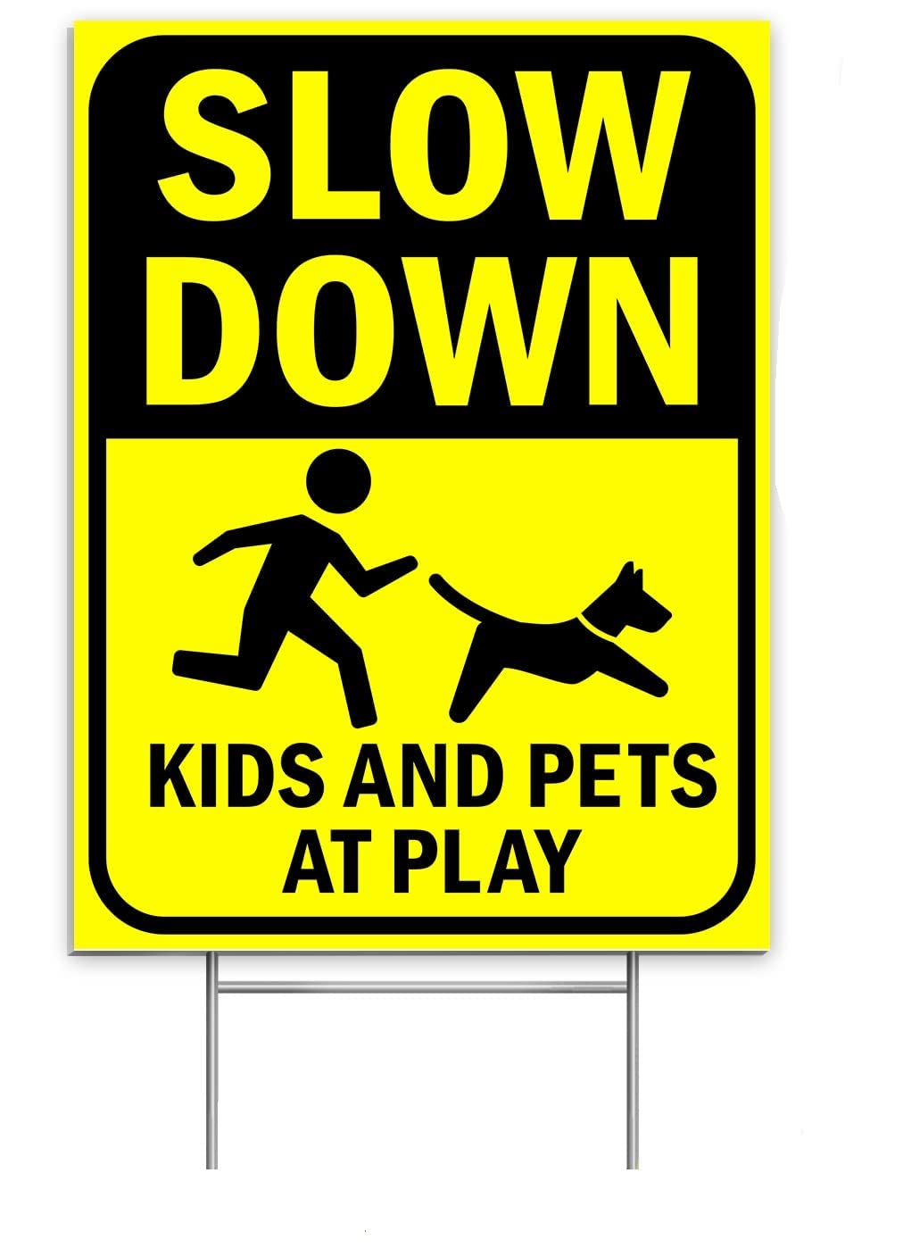 Bigtime Signs Slow Down Signs For Neighborhoods  6' X 12' Coroplast Yard Signs With Metal H-Stakes - Kids And Pets At Play Str