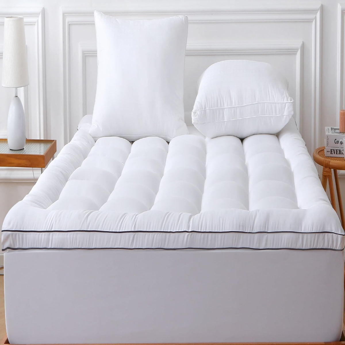 Queen Mattress Topper Pillow Top Plush Breathable Cooling Back Pain Relief Down Alternative 60X80 Quilted Fitted Protector Mattr