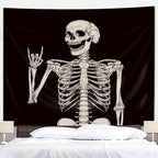 Riyidecor Skull Skeleton Tapestry Wall Hanging 51Hx59W Inch Funny Black And White Theme Home Decor For Men Women Gothic Hippie H