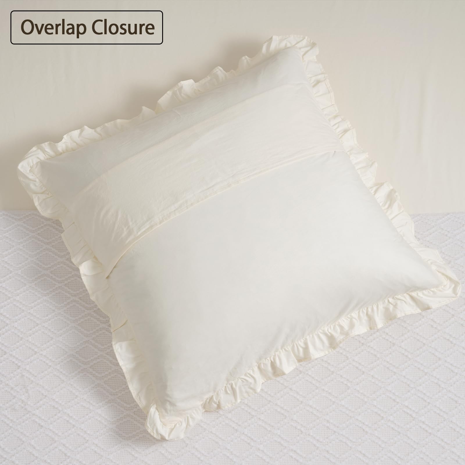 100% Washed Cotton Euro Shams With Ruffle, 2 Pack 26'' X 26'' Cotton Euro Sham Pillow Covers, No Insert, Ultra Soft Decorative F