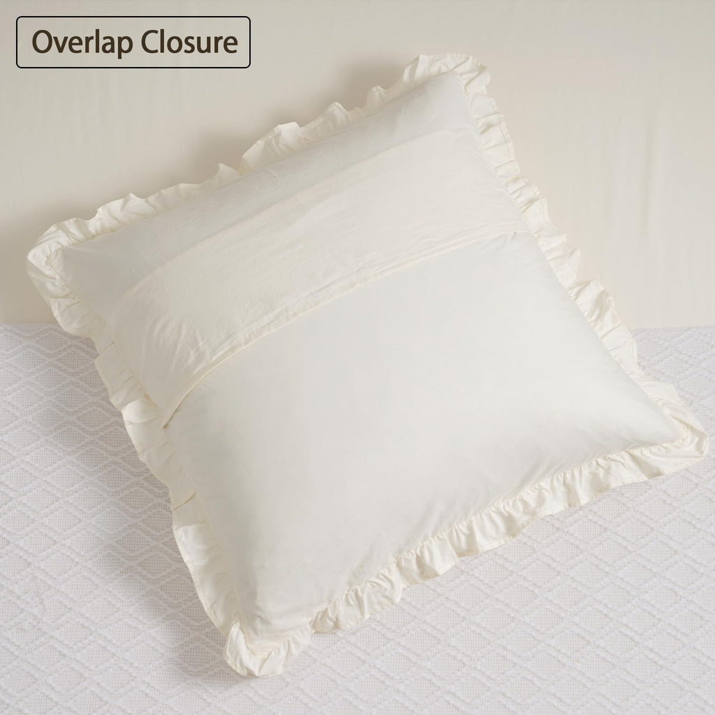 100% Washed Cotton Euro Shams With Ruffle, 2 Pack 26'' X 26'' Cotton Euro Sham Pillow Covers, No Insert, Ultra Soft Decorative F