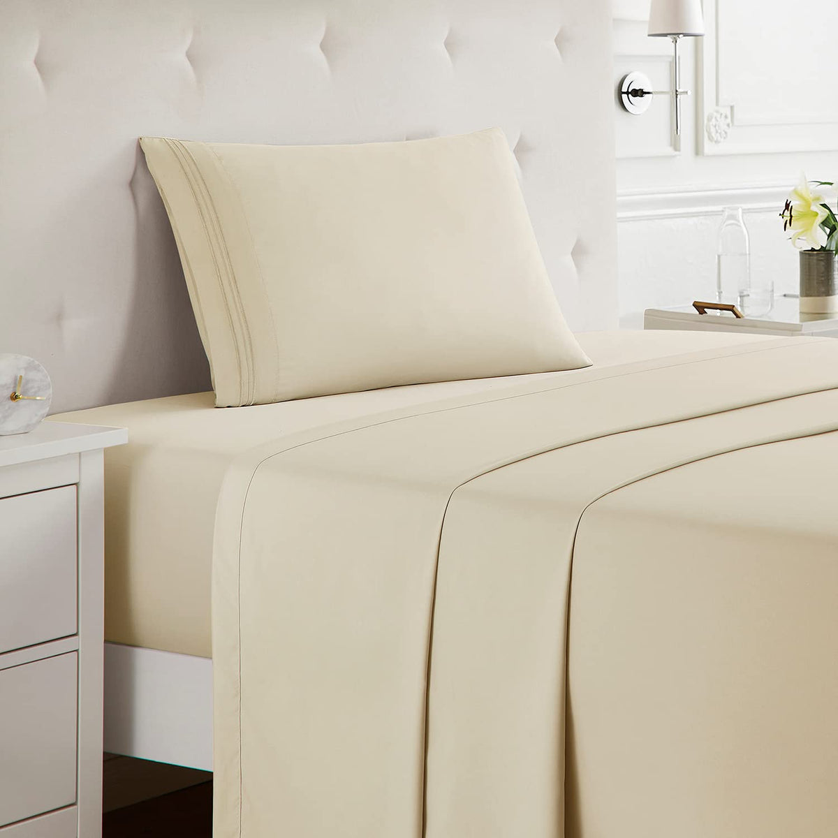 Nestl Twin Sheets Set - 3 Piece Twin Bed Sheets, Deep Pocket, Hotel Luxury, Extra Soft, Breathable And Cooling, Beige Cream Shee