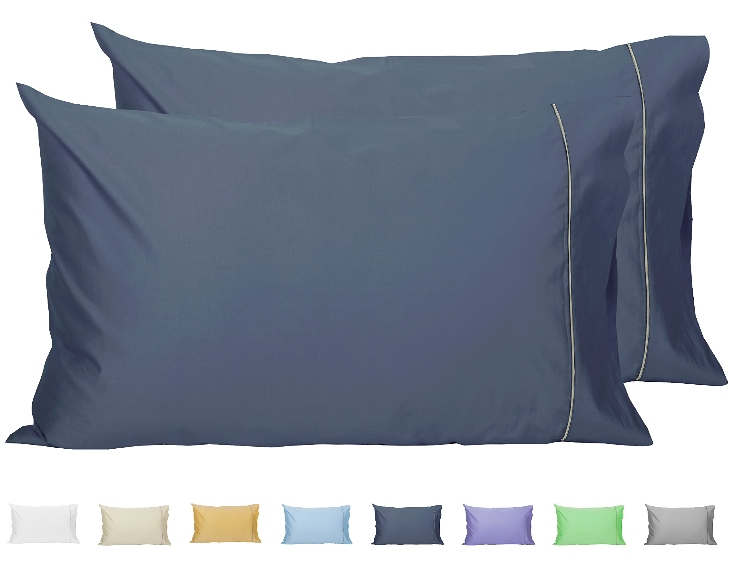 Sunflower Pillow Cases King Set Of 2, 100% Cotton King Pillowcases, 20?0 Inches With Silver Trim, Soft And Breathable, Solid Blu