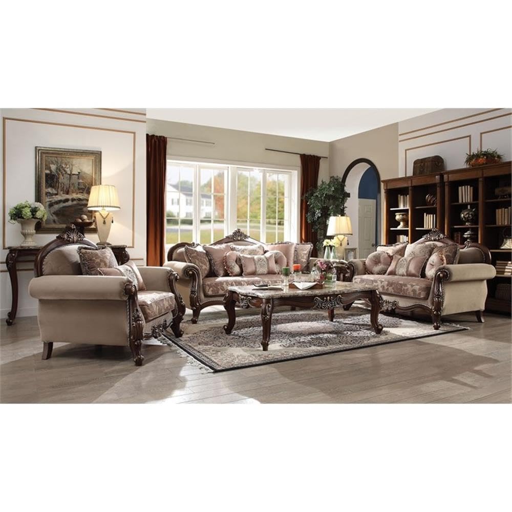 Acme Mehadi Rolled Arm Chair with 2 Pillows in Walnut