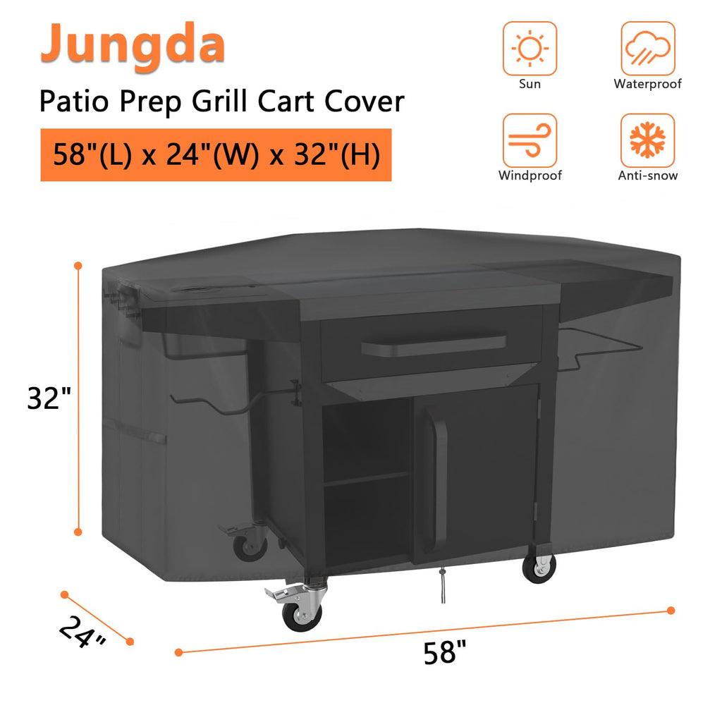 Jungda Outdoor Prep Table Cover For Blackstone Proseries 28' Prep Grill Cart,Waterproof Outdoor Pizza Oven Cart Cover,Patio Bbq Grill Stand Cover - 58 X 24 X 32 Inch