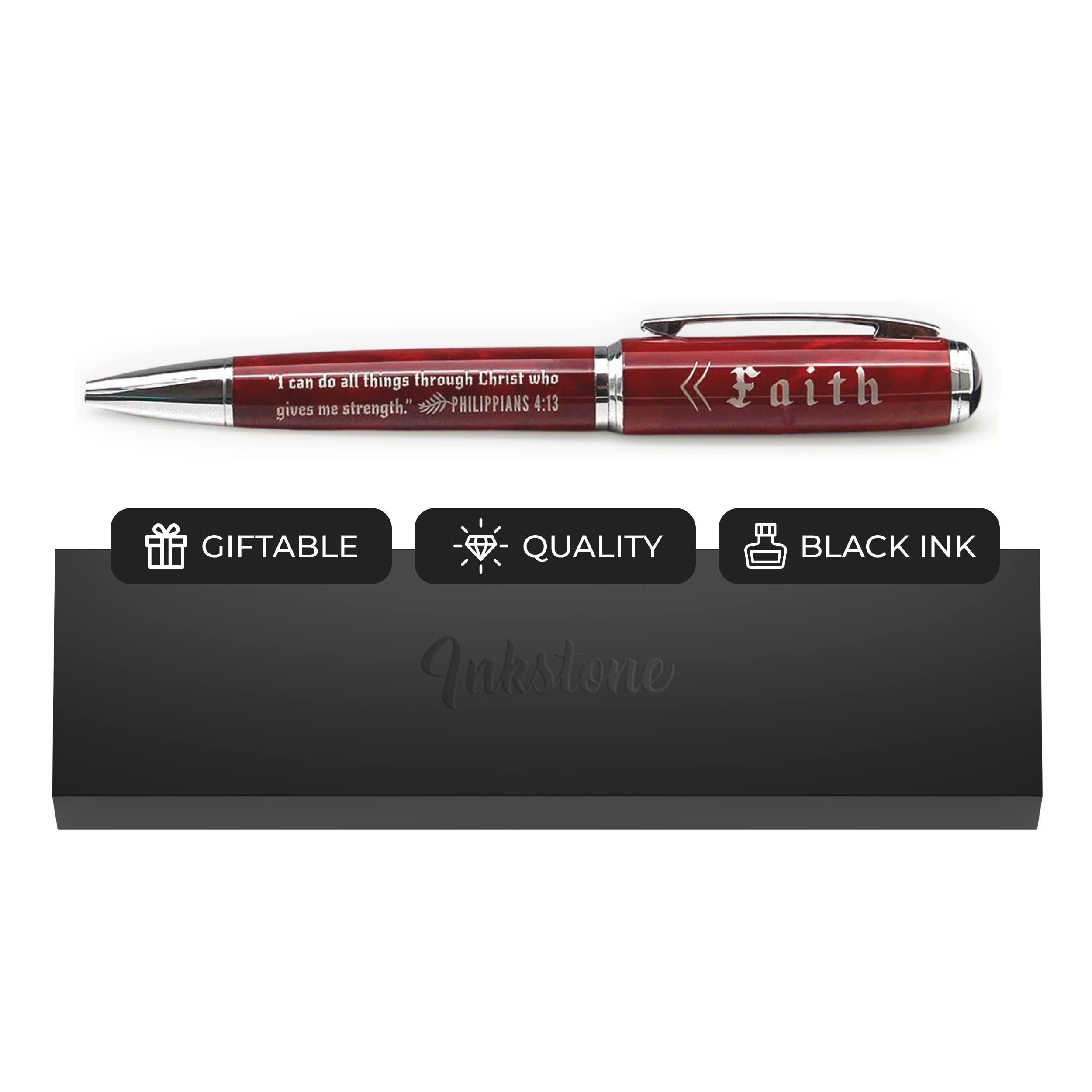 Inkstone Philippians 4:13 Faith Gift Pen - 'I Can Do All Things Through Christ Who Gives Me Strength' - Engraved Bible Verse Bal