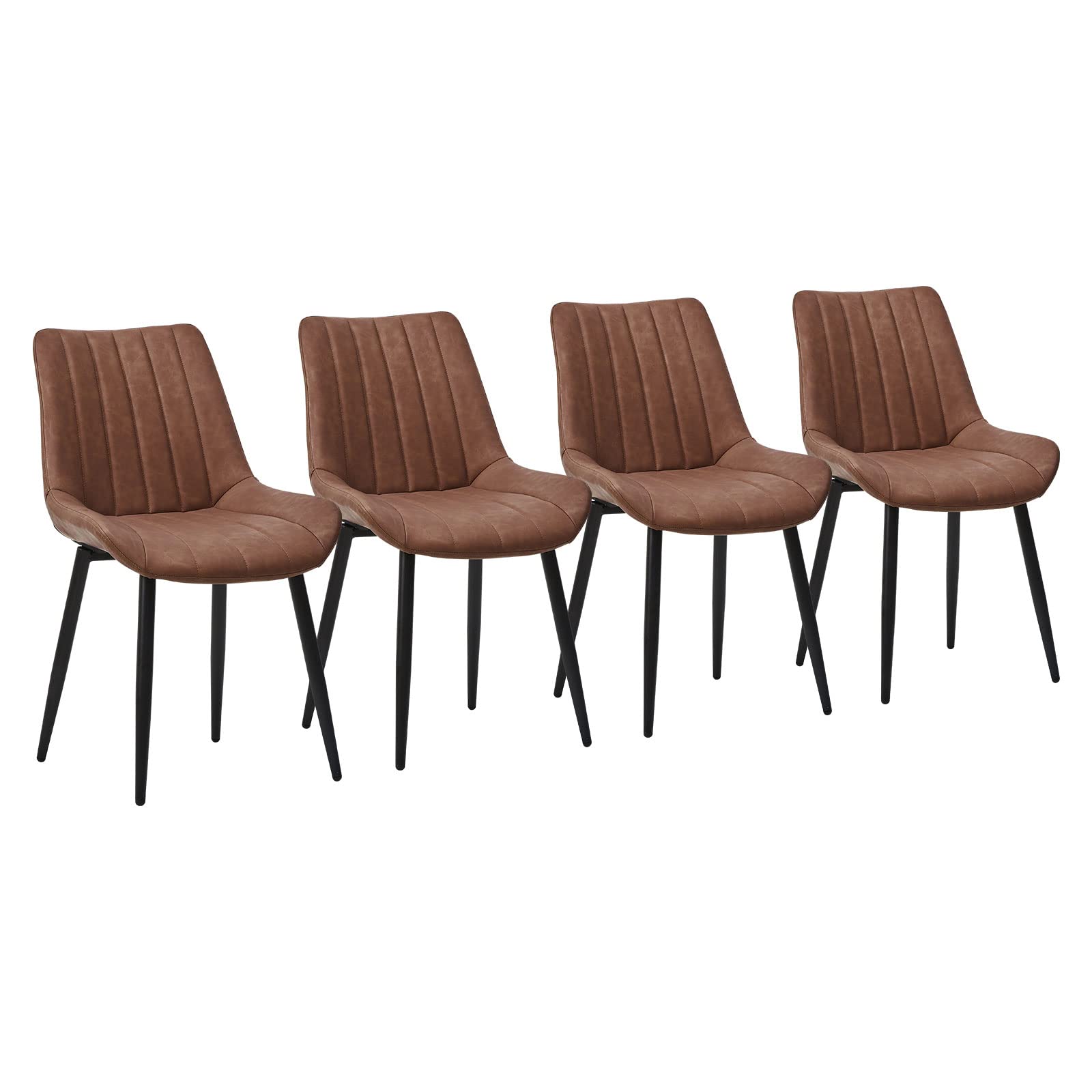 Clipop Brown Faux Leather Dining Chair Set Of 4, Mid Century Modern, High Back, Armless Upholstered Leisure Side Chair For Dinin