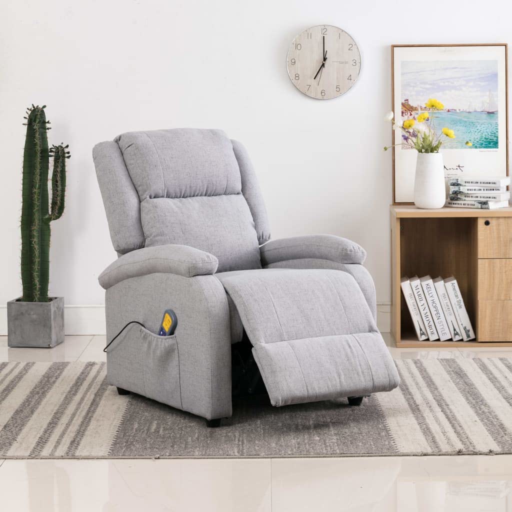 vidaXL Light Gray Fabric Massage Chair with Reclining Function and 6-Point Vibration Massage System - Ideal Seat for Living Room, Lounge and Bedroom