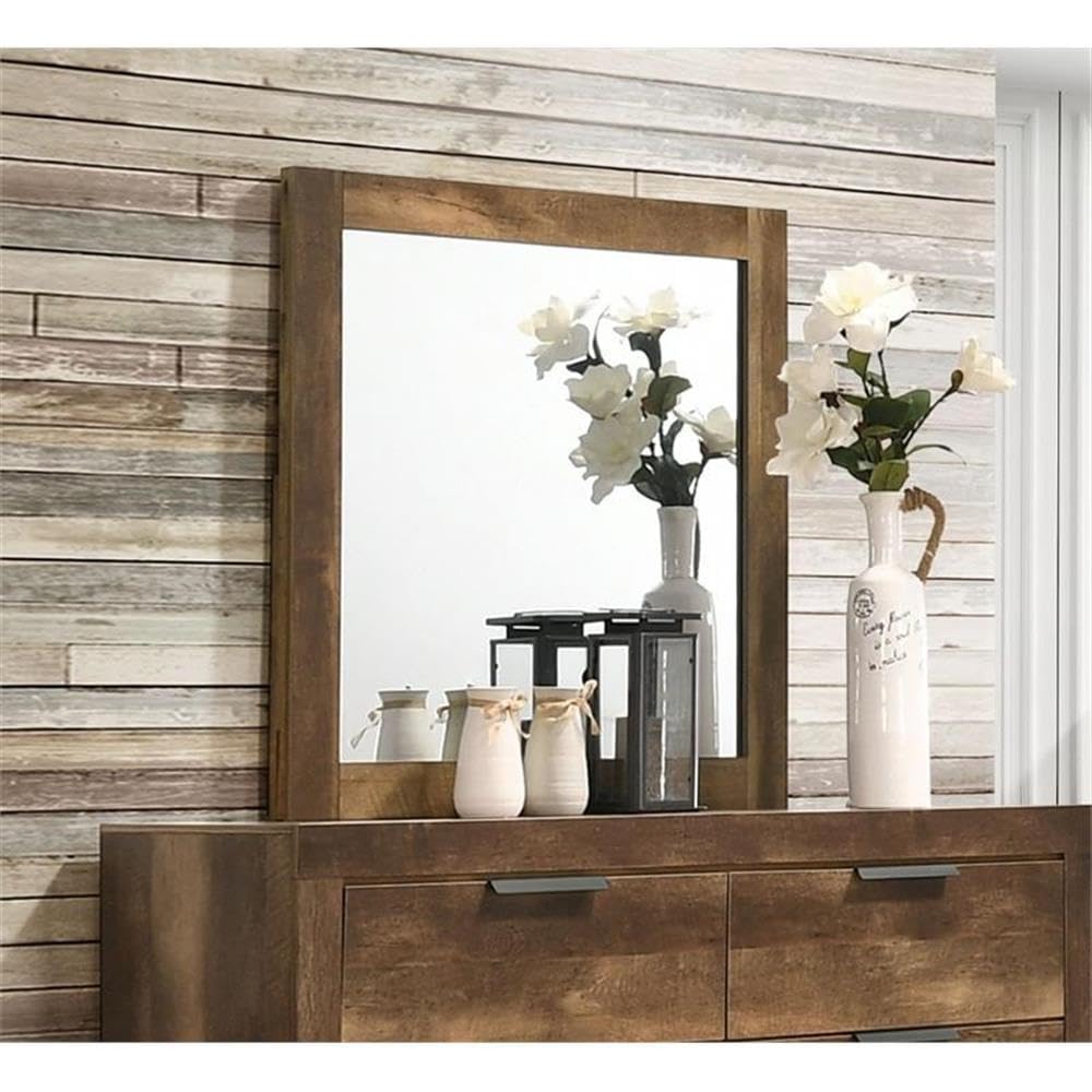 Acme Morales Square Dresser Mirror With Wooden Frame In Rustic Oak