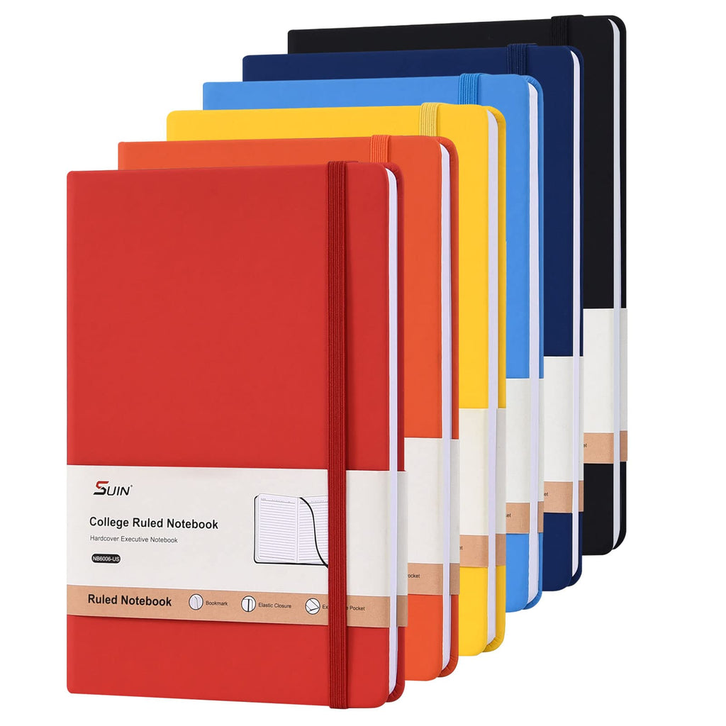 Suin Hardcover-Journal-Notebooks, 6 Packs A5 Lined Journals Notebook For Writing 200 Pages, 8.2 X 5.5 Inch, 6 Colors Classic Rul