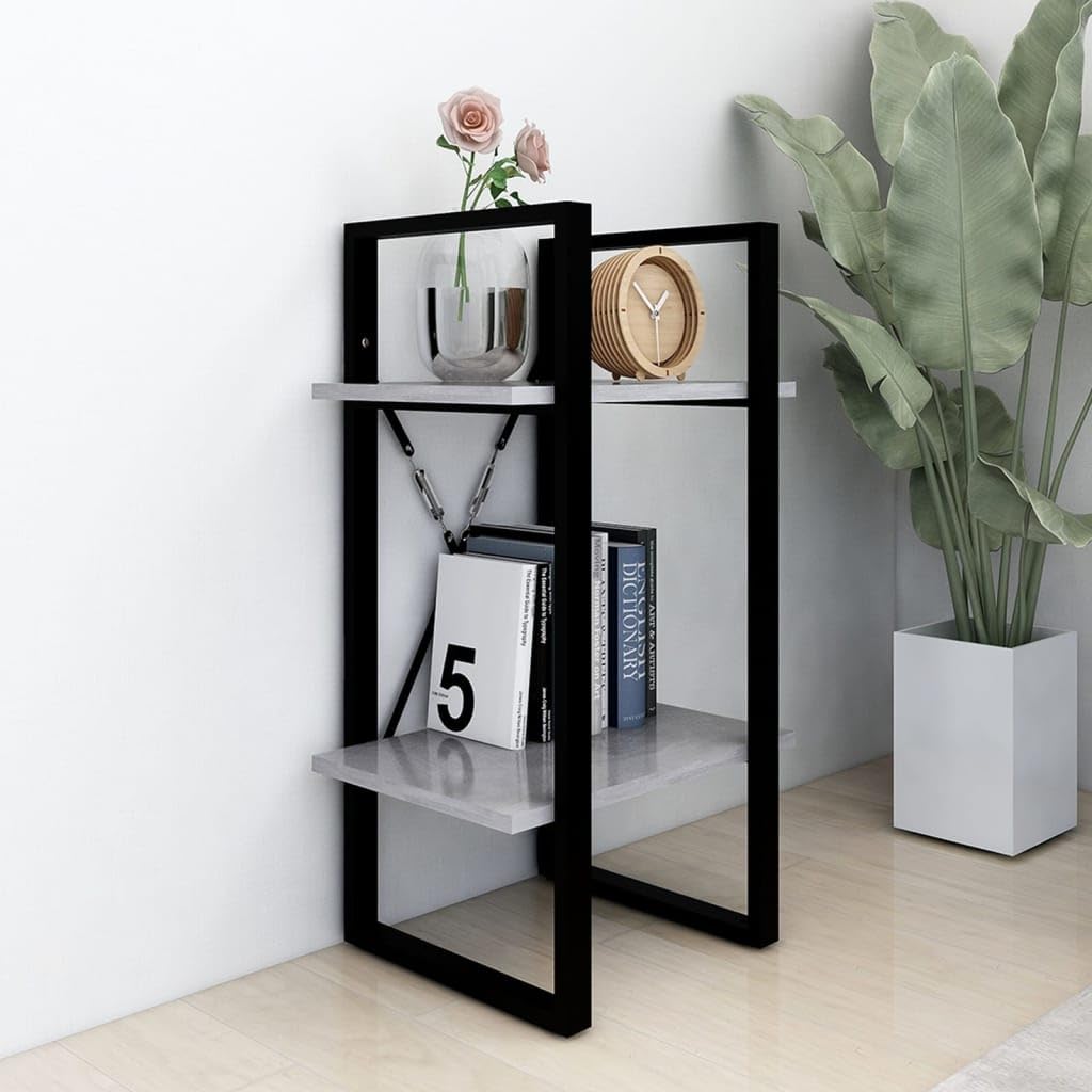 vidaXL 2-Tier Book Cabinet Concrete Gray 15.7&quot;x11.8&quot;x27.6&quot; Chipboard