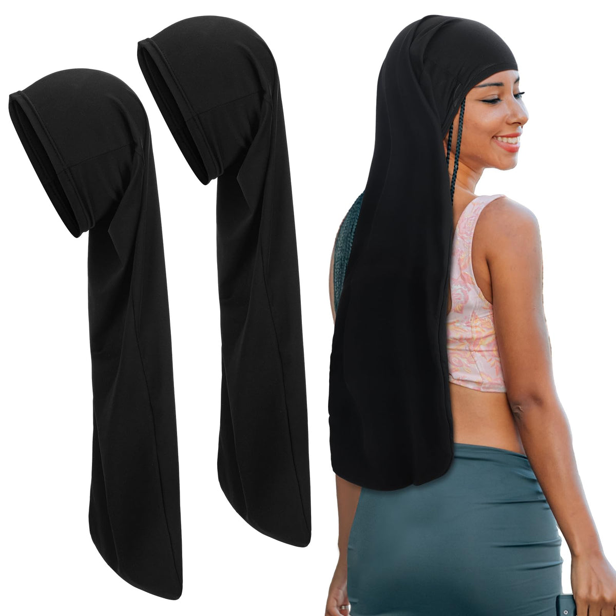 Twistover 2 Pcs Jumbo Black Dreadlock Cap Hair Dreads Head Wrap Loc Wraps for Dreads Hair Accessories for Men Women Sleeping(30 