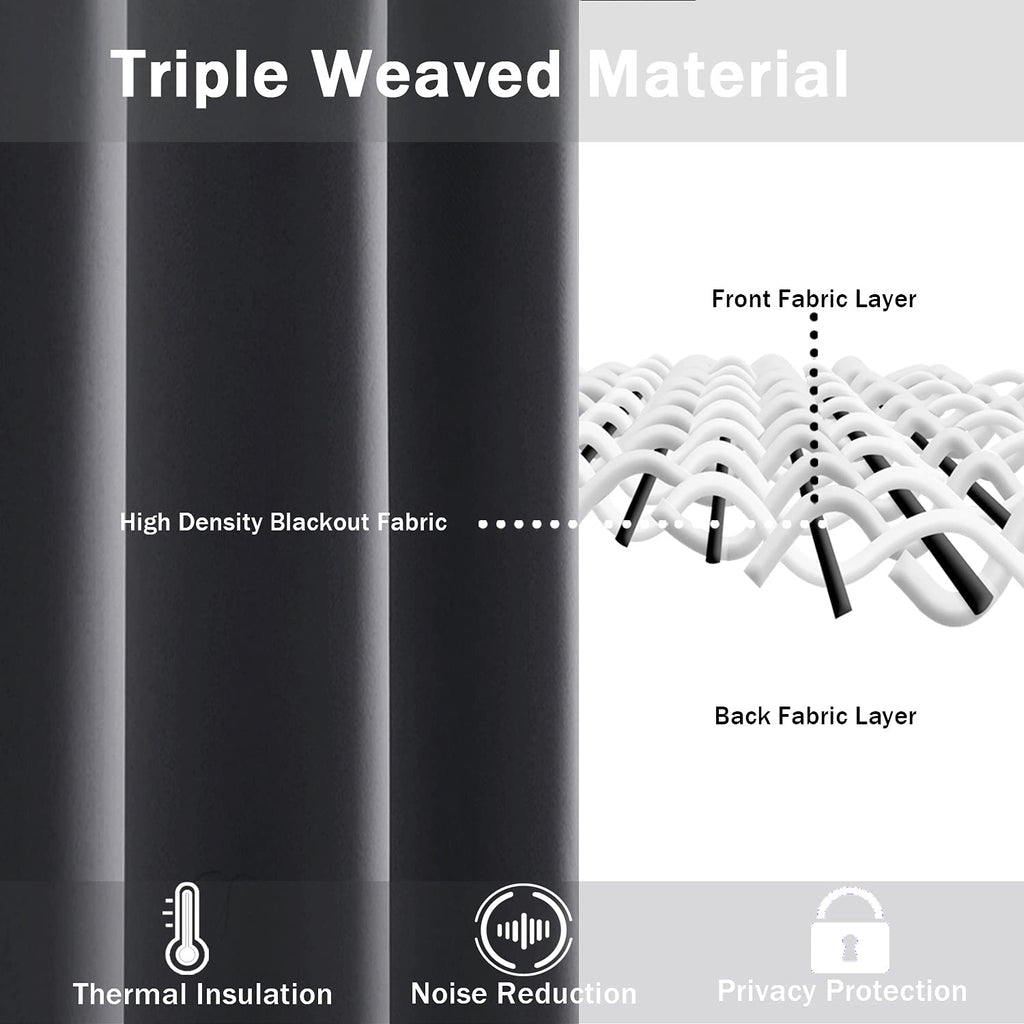 Jiuzhen Blackout Curtains With Tiebacks - Thermal Insulated, Light Blocking And Noise Reducing Grommet Curtain Drapes For Bedroom And Living Room, Set Of 2 Panels, Dark Grey, 52 X 63 Inch Length