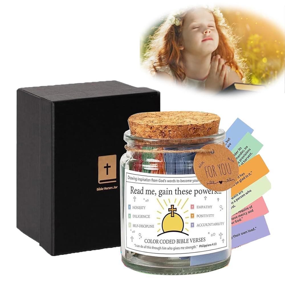 QUYIHOINM Glass Bible Verse Jar of Virtues, Color Coded Bible Verses in a Jar Mothers Day Gifts for Mom?90 Coloring Bible Virtue