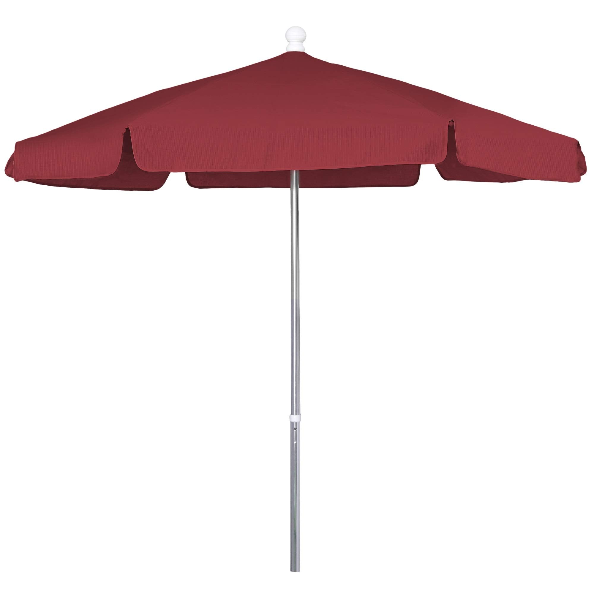 Fiberbuilt 7.5' Hex Garden Patio Umbrella 6 Rib Push Up Bright Aluminum with Red Vinyl Coated Weave Canopy