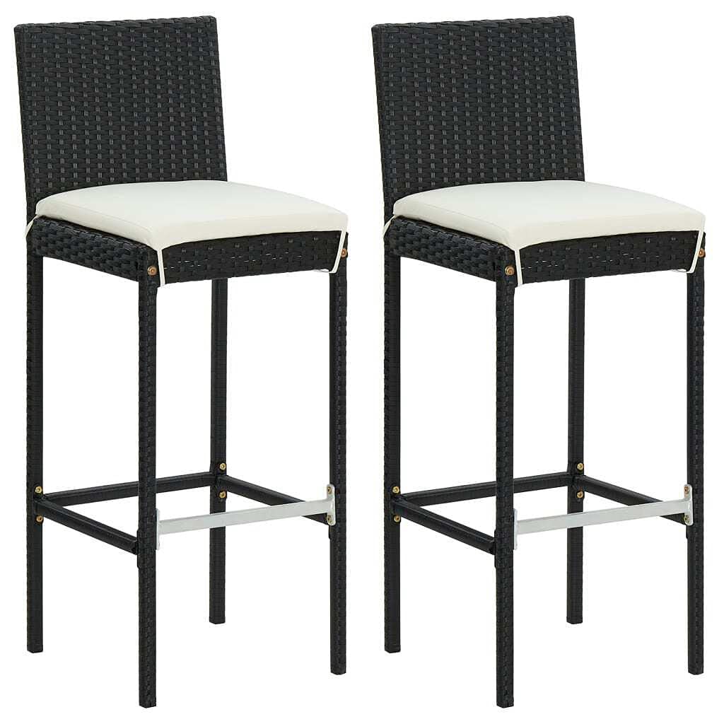 vidaXL Patio Bar Set 3 Piece, Outdoor Bar Table and Stools with Footrest, Patio Furniture Set with Cushions, Dining Set, Farmhouse Modern, Black
