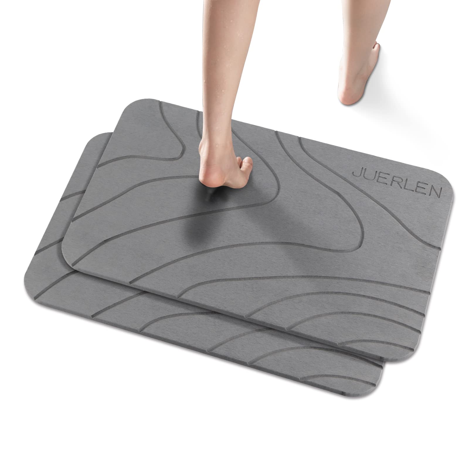 JUERLEN 2 Pack Diatomaceous Earth Shower Mat, Stone Bath Mat, Nonslip Super Absorbent Fast-Drying Hard Bath Mat for Bathroom Sho