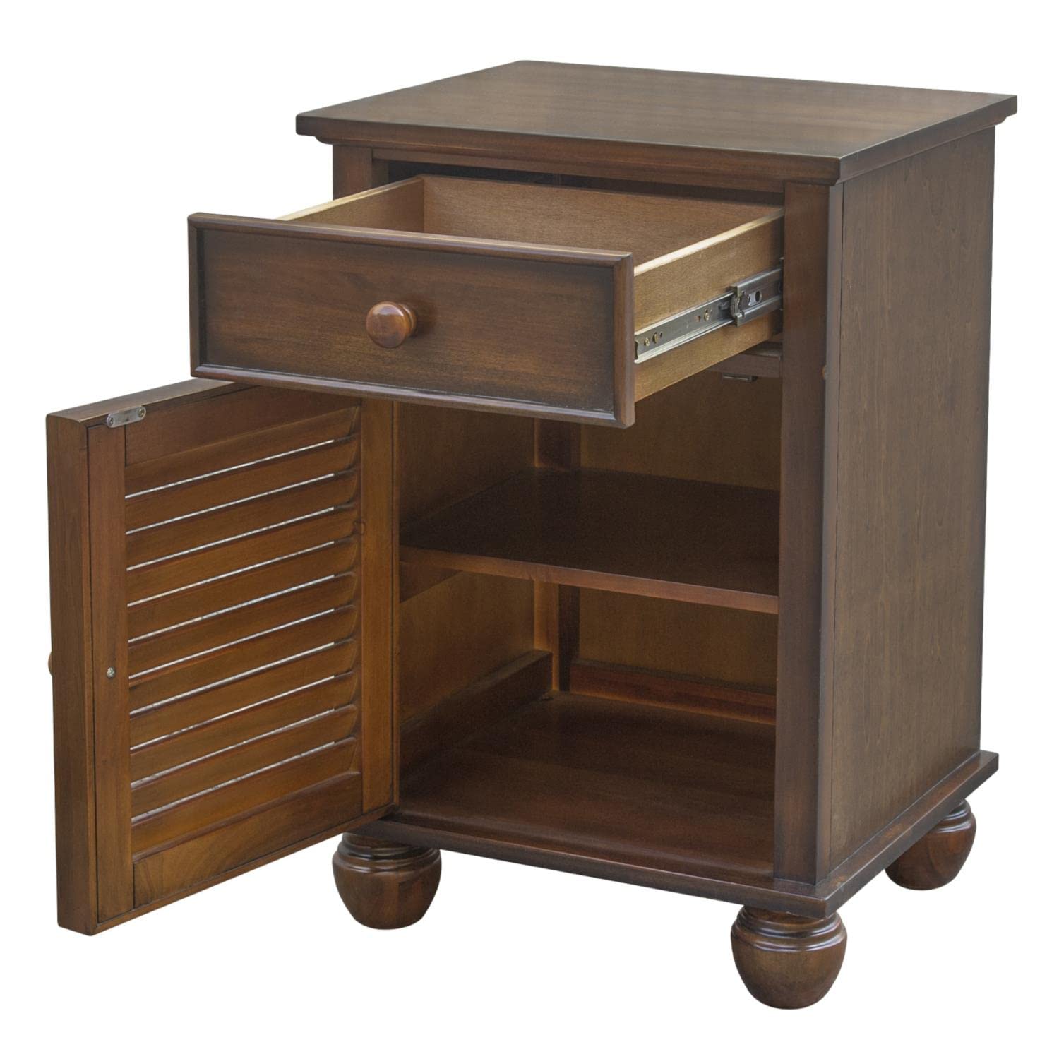 Sunset Trading Bahama Shutter Wood Nightstand Tropical Walnut Brown Fully Assembled Coastal Bedroom Furniture