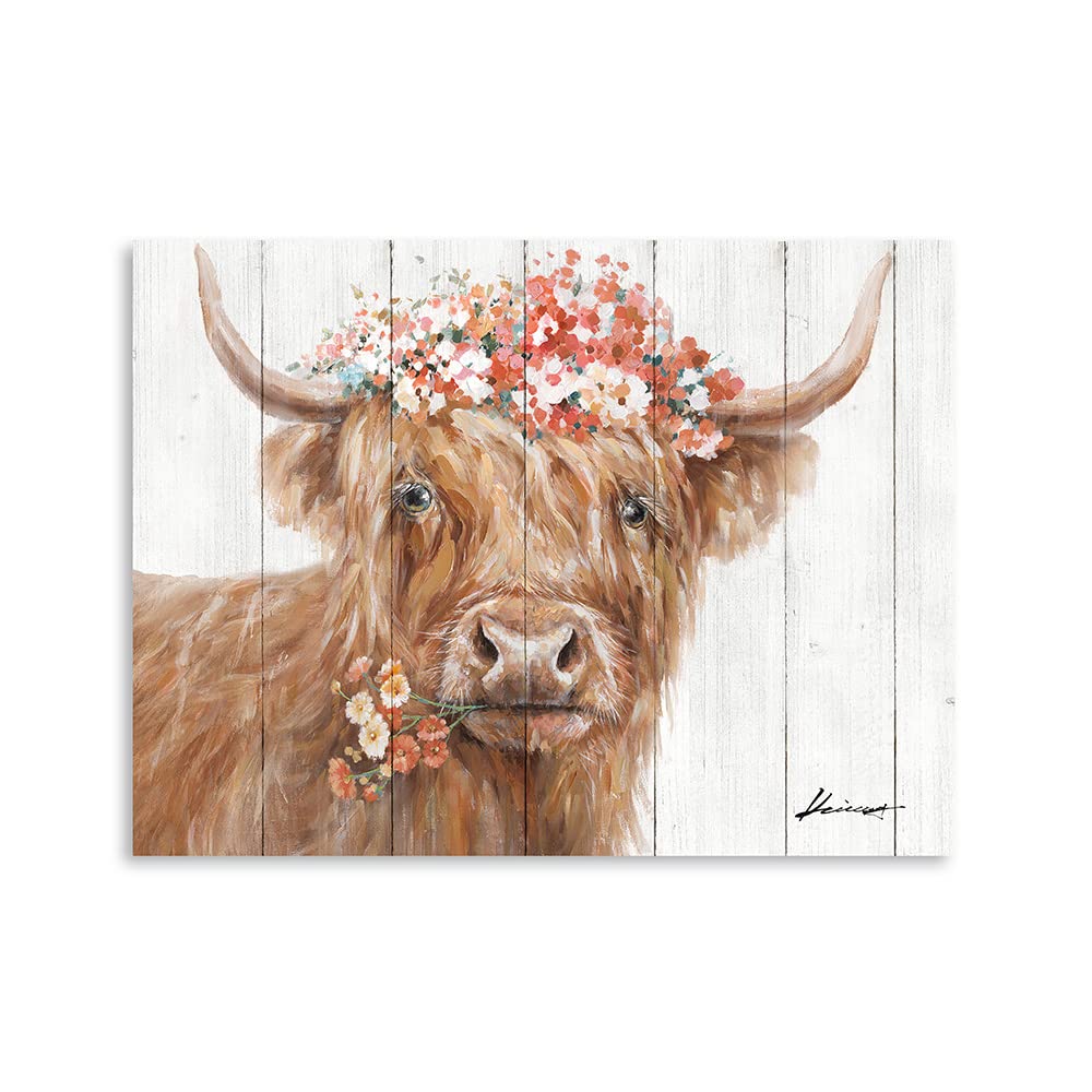 Yidepot Highland Cow Decor for Farmhouse: Retro Scottish Calf pictures hold Flowers Inspirational Quote Canvas Wall Art for boy