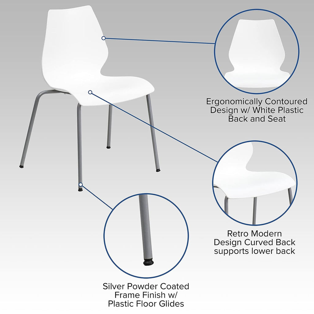 Flash Furniture 288WH Series Polypropylene Stackable Chair With Silver Frame, White