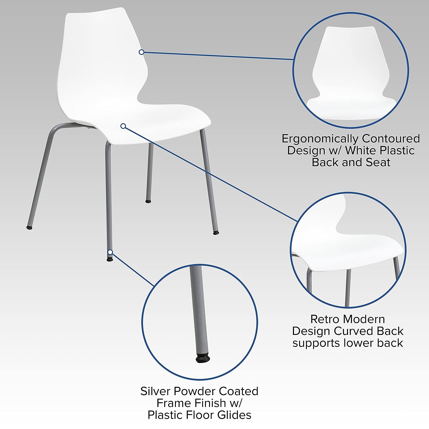 Flash Furniture 288WH Series Polypropylene Stackable Chair With Silver Frame, White