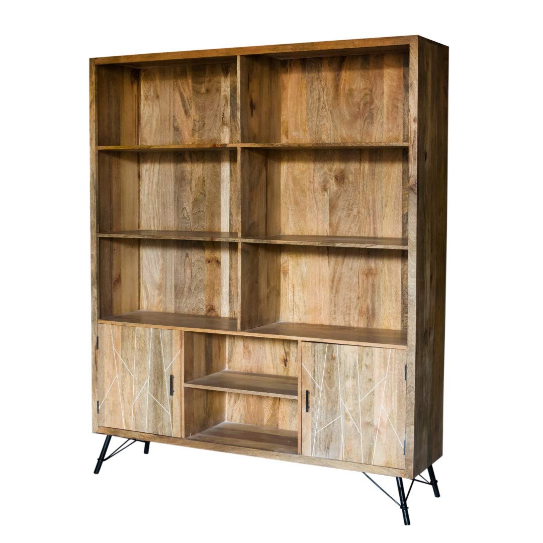 HomeRoots Office 17' X 68' X 82' Natural Tones Iron Wood Large Bookshelf