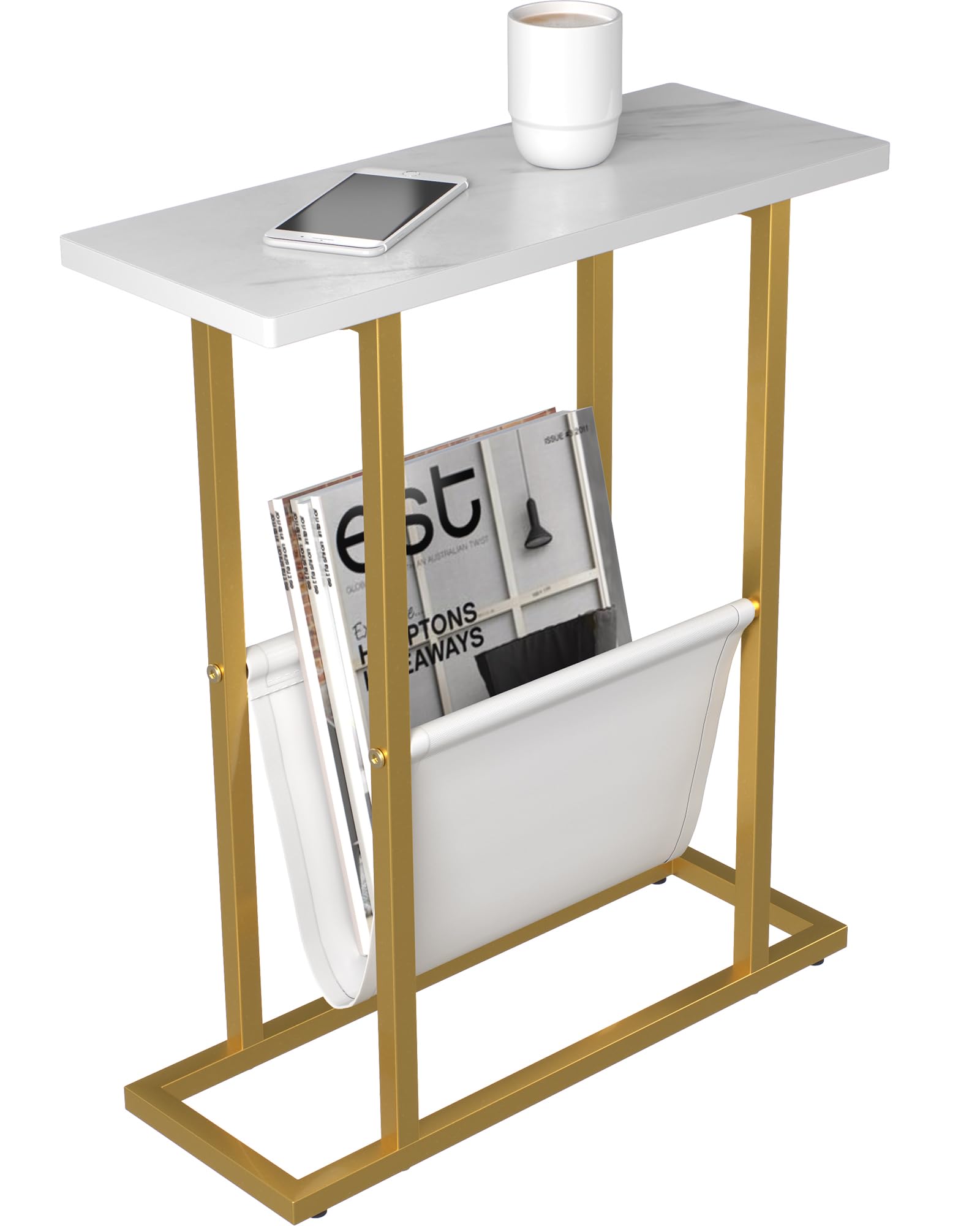 Yusong Small Narrow Side Table for Small Spaces, 17.7'' W Slim End Table Magazine Table Nighstand with Storage Holder, Accent Sk