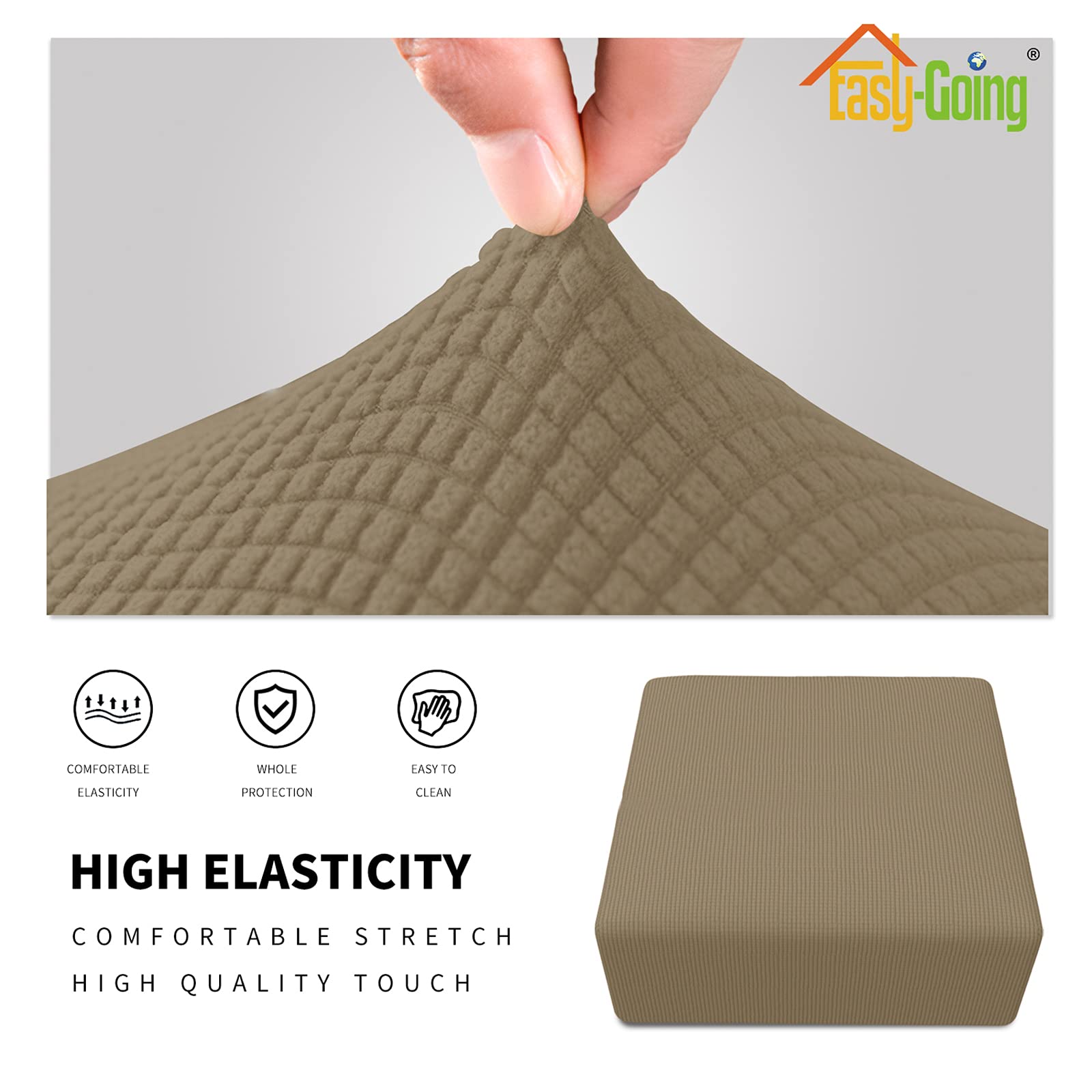 Easy-Going Stretch Square Ottoman Cover Folding Storage Stool Furniture Protector Soft Rectangle Slipcover With Elastic Bottom (30X30X15Inch, Tan)