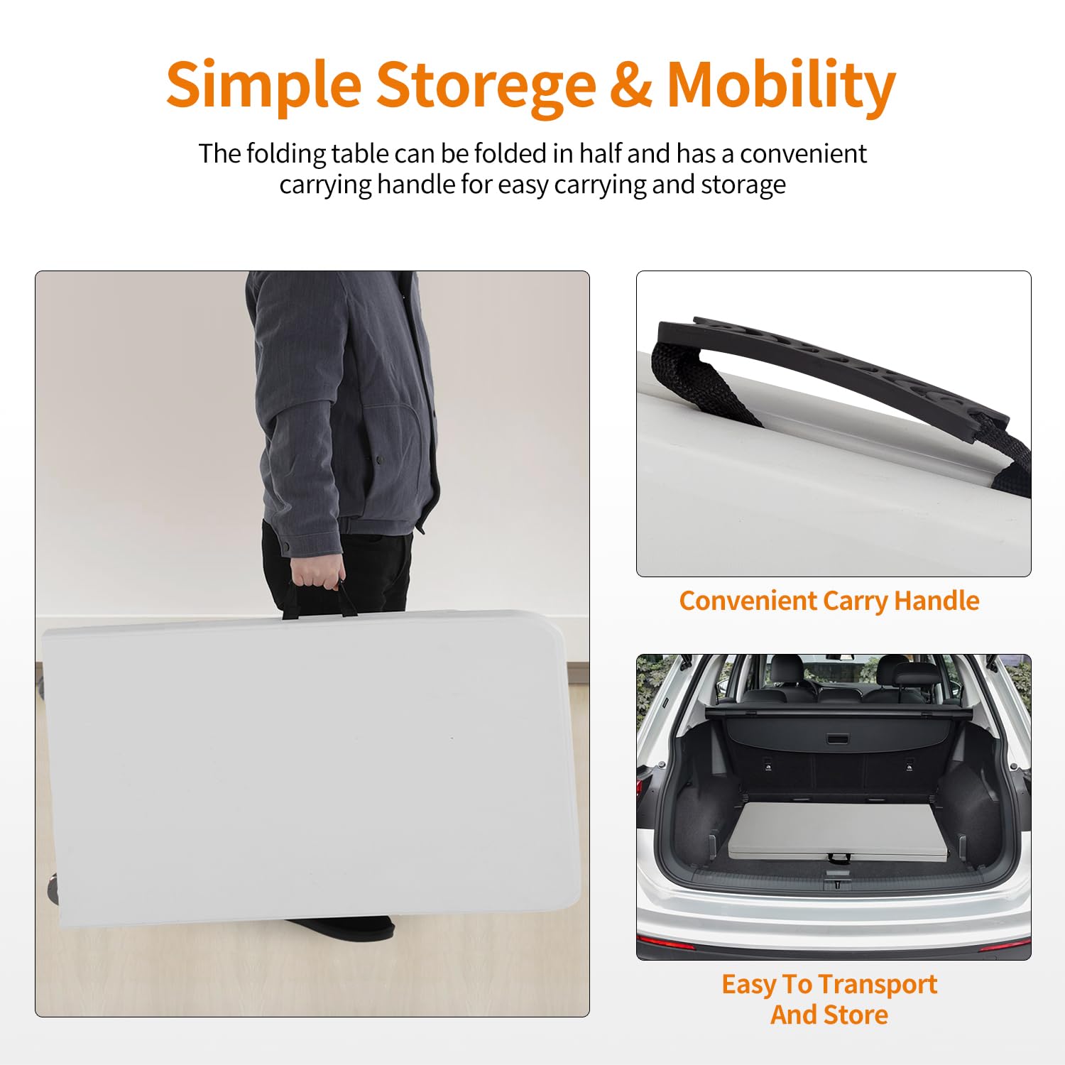 Bestoffice Camping Folding 8 Foot Plastic Table, White