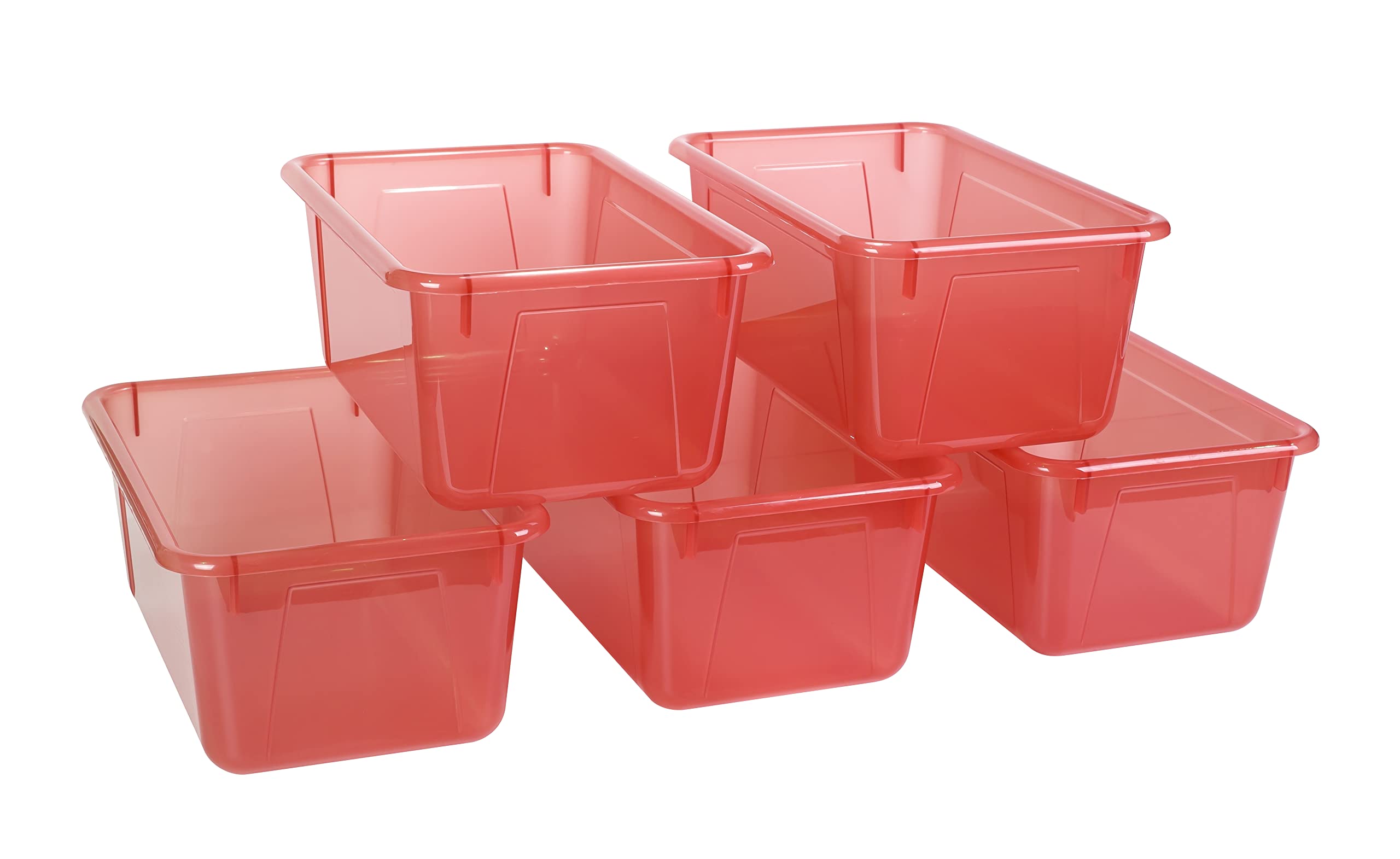 Storex Small Cubby Bin, 12.2 x 7.8 x 5.1 Inches, Candy Red, 5-Pack (62475U05C)
