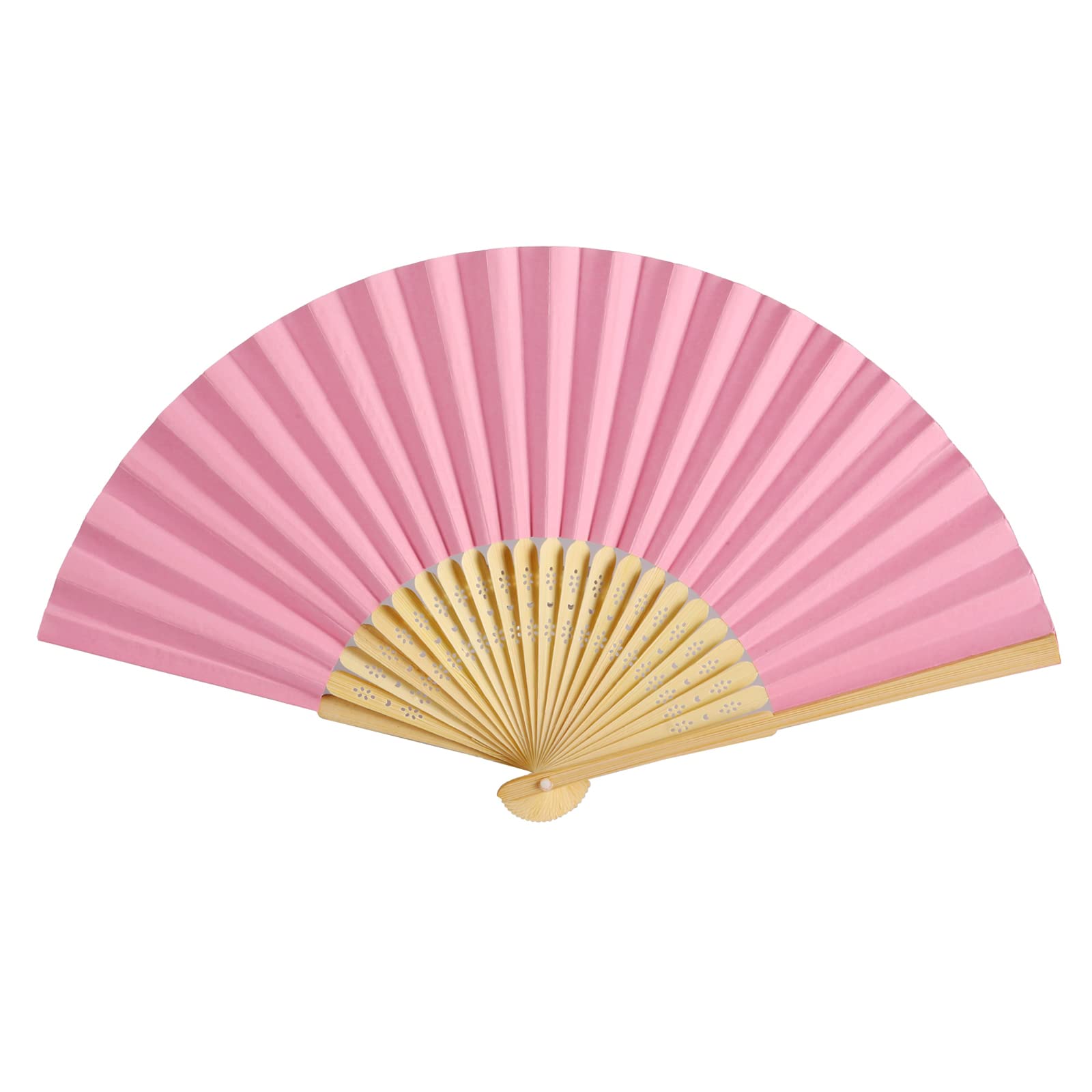 Sl Crafts 50Pcs Paper Hand Fan With Organza Bags Bamboo Handheld Folding Fan Decorative Paper Fan Wedding Party Favors (Pink)
